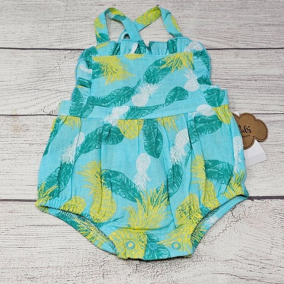 NWT Baby Essentials Baby Girls Gauze Pineapple Printed Romper 9 months - Picture 1 of 4